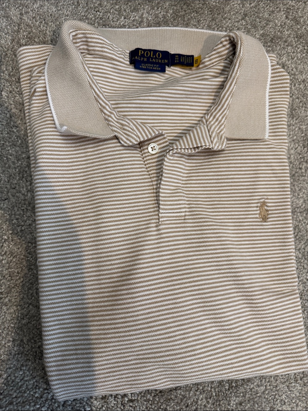 Polo by Ralph Lauren Men’s Beige and White Stripe Polo